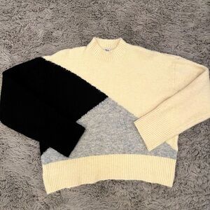 ZARA Neutral Colour Blocked Mock Neck SWEATER